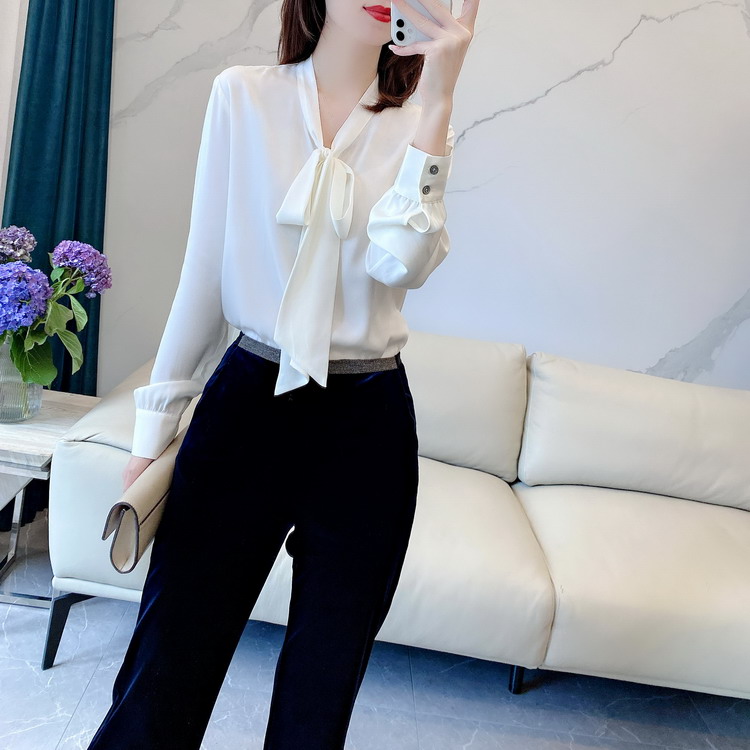 Custom Silk Tie Long Sleeve Shirts in White 