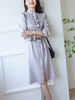 Custom Pretty Gray Silk Dress with Long Sleeve for Women Daily Wear