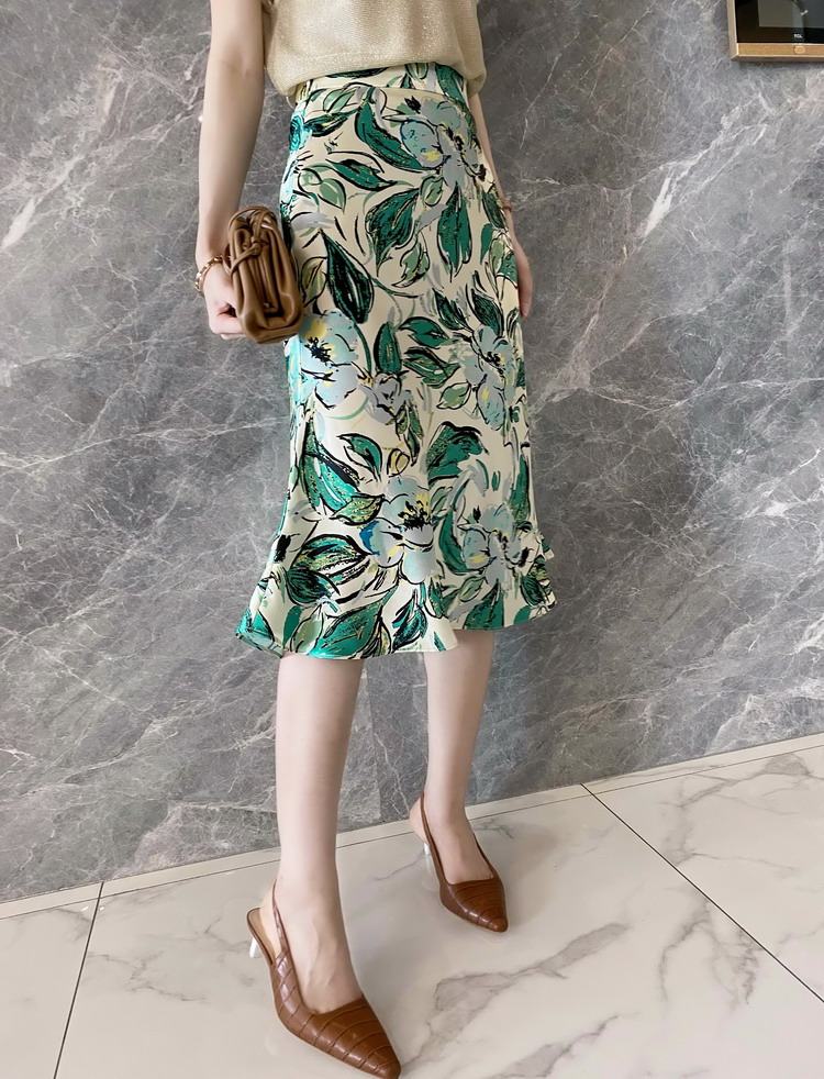 Floral Printed Silk Midi Skirt