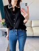 Stretch Double Georgette Silk Button Up Women's Blouse in Black 