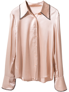  Silk Charmeuse Long Sleeve Silk Button Down Blouse with hand beads