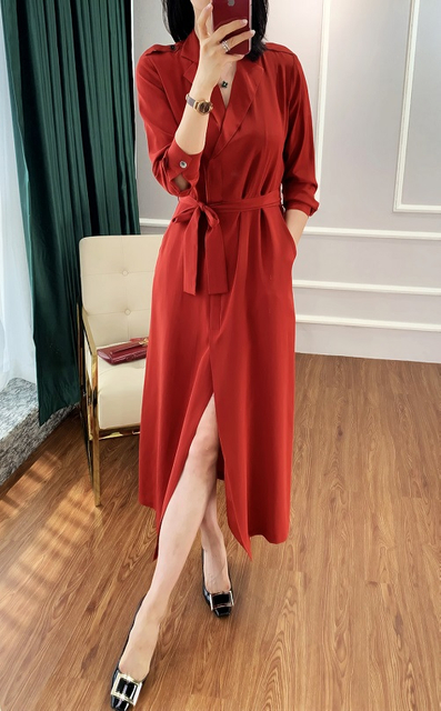 Heavy Silk CDC Silk Long Dress Red 