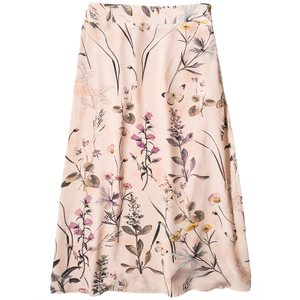 A Line Floral Printed Mid Length Silk Skirt