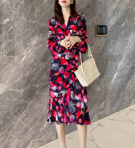 Floral Print Mulberry Silk Designer Dresses with Belt for Girls