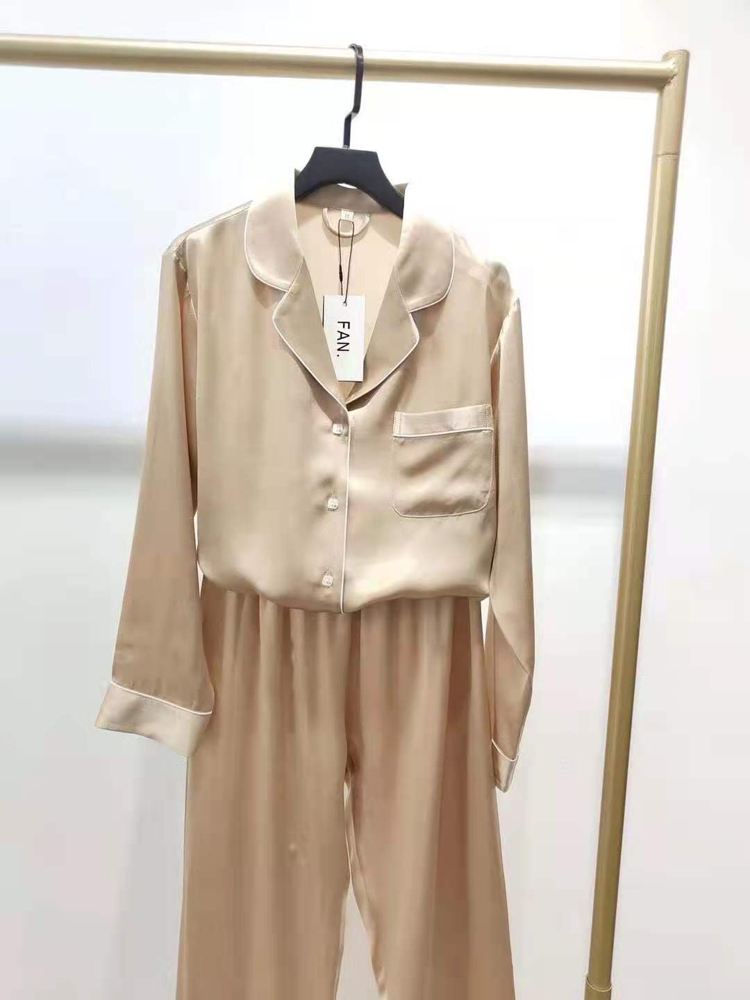 Pure Silk Nightgown Silk 2 Piece Long Sleeve Silk Pajamas Set