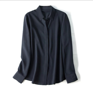 Women's Classic Silk Shirt in Black with Button Down 