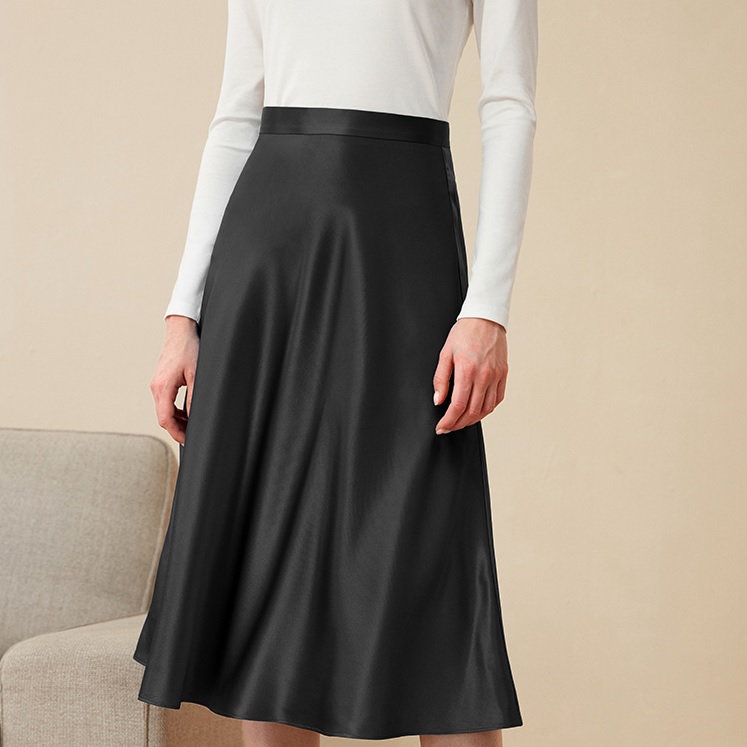 Silk Satin Long Skirts in Black 